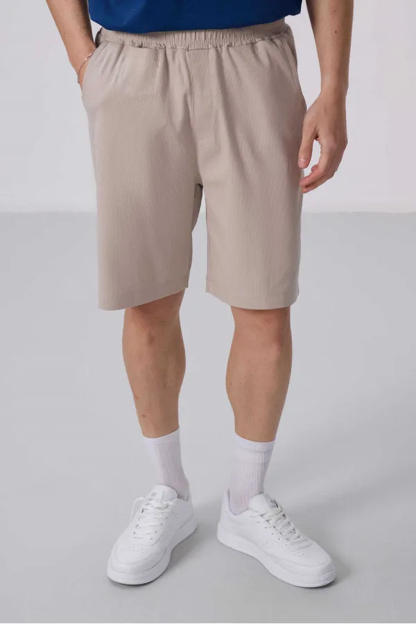 Tommylife Toptan Standart Fit Dokuma Hafif Esnek Chino Şort 81290 Taş