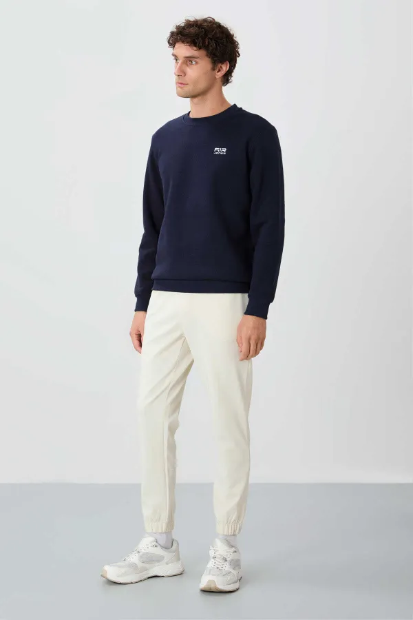 Tommylife Toptan Omar O Yaka Standart Kalıp Basic Erkek Sweatshirt 88137 Lacivert