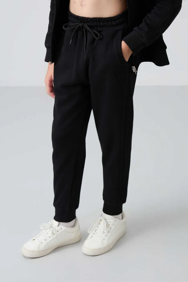 Tommylife Toptan 3-9 Yaş Kapüşonlu Standart Kalıp Kız Çocuk Eşofman Takımı 75148 Siyah