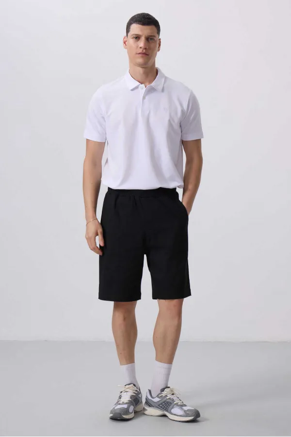 Tommylife Toptan Standart Fit Dokuma Hafif Esnek Chino Şort 81290 Siyah