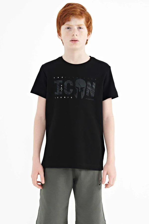 Tommylife Toptan O Yaka Standart Kalıp Erkek Çocuk T-Shirt 11118 Siyah