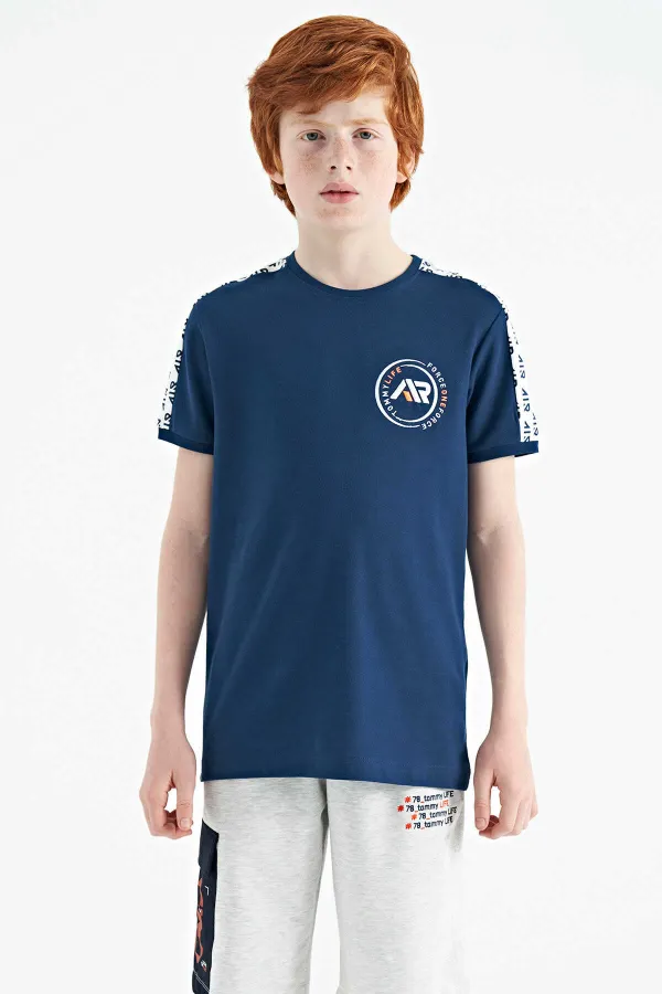 Tommylife Toptan O Yaka Standart Kalıp Baskılı Erkek Çocuk T-Shirt 11121 İndigo