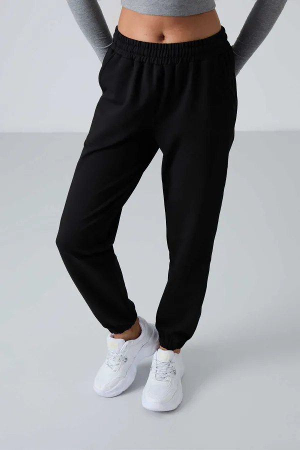Tommylife Toptan Rahat Form Lastik Paça Kadın Eşofman Alt 94583 Siyah