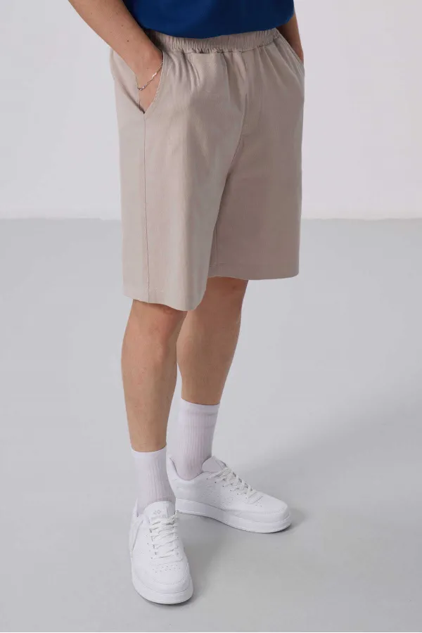 Tommylife Toptan Standart Fit Dokuma Hafif Esnek Chino Şort 81290 Taş