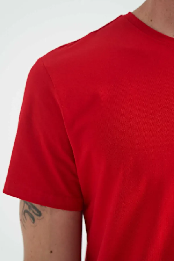 Tommylife Toptan Calvin O Yaka Standart Kalıp Basic Erkek T-Shirt 88245 Kırmızı
