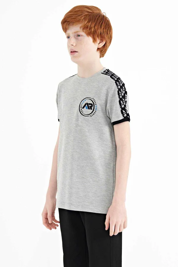 Tommylife Toptan O Yaka Standart Kalıp Baskılı Erkek Çocuk T-Shirt 11121 Gri Melanj