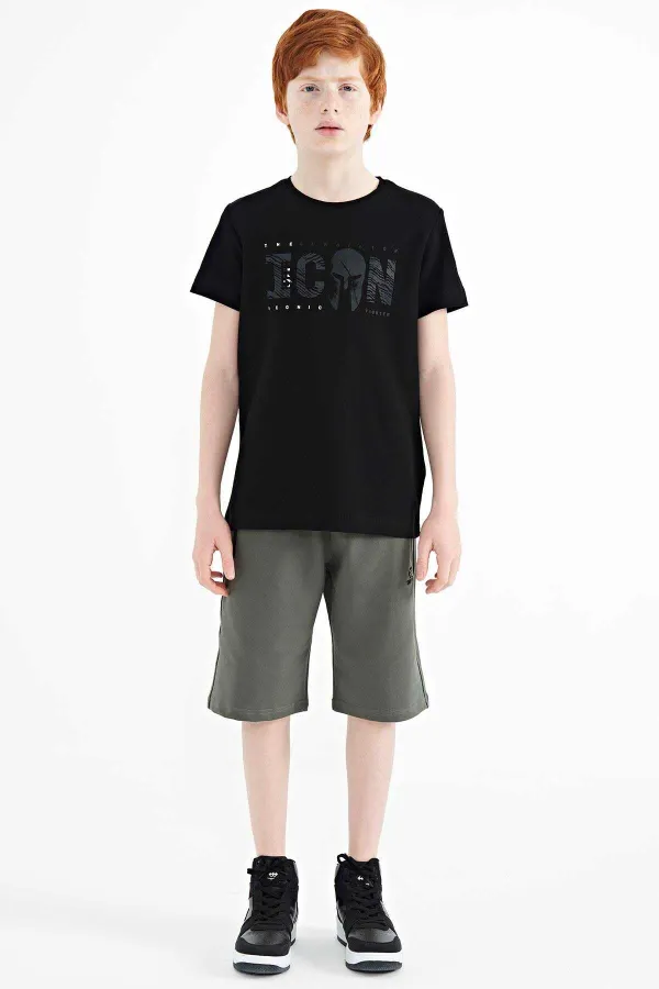 Tommylife Toptan O Yaka Standart Kalıp Erkek Çocuk T-Shirt 11118 Siyah