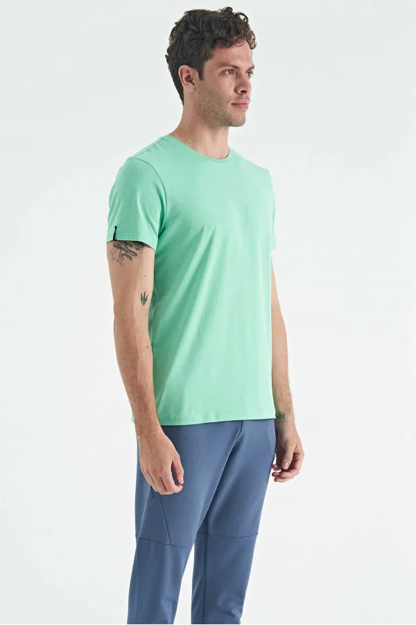 Tommylife Toptan Calvin O Yaka Standart Kalıp Basic Erkek T-Shirt 88245 Su Yeşili