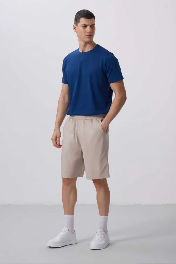 Tommylife Toptan Standart Fit Dokuma Hafif Esnek Chino Şort 81290 Taş
