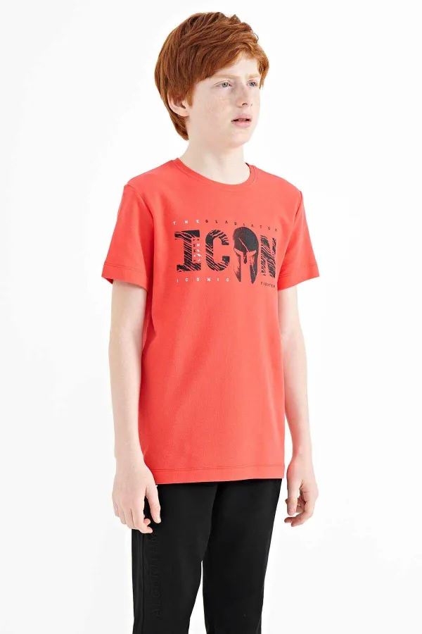 Tommylife Toptan O Yaka Standart Kalıp Erkek Çocuk T-Shirt 11118 Coral