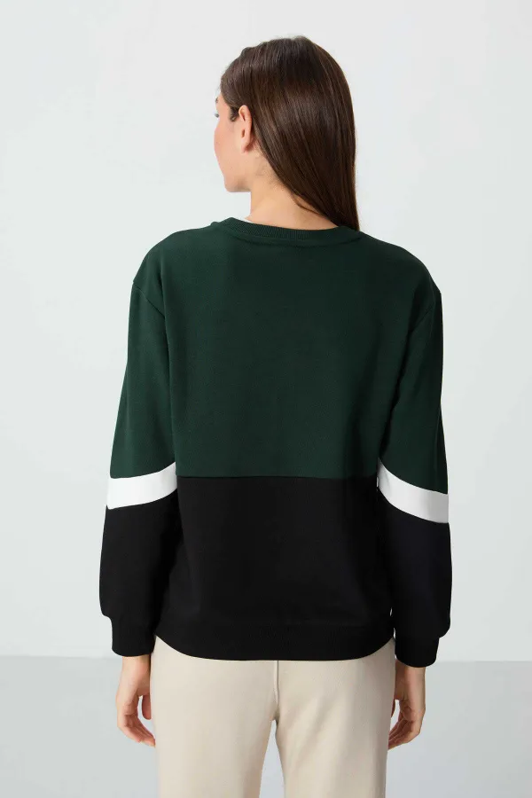 Tommylife Toptan O Yaka Oversize Kadın Sweatshirt 97289 Çam Yeşili