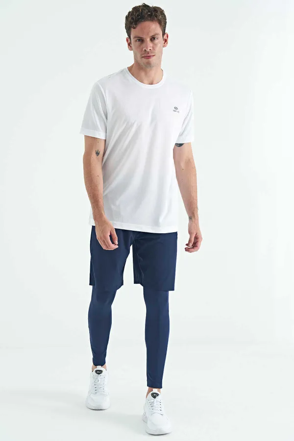 Tommylife Toptan İndigo Arka Bilek Baskı Detaylı Yüksek Bel Slim Fit Aktif Spor Erkek Tayt - 84988