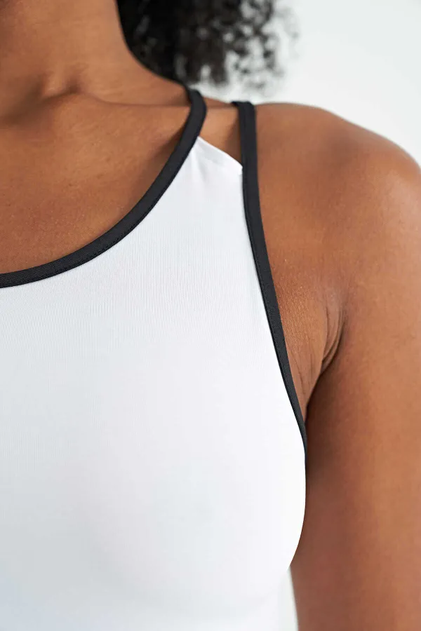 Tommylife Toptan Beyaz Çift Askılı Sırt Detaylı Standart Kalıp Kadın Spor Atlet - 97258