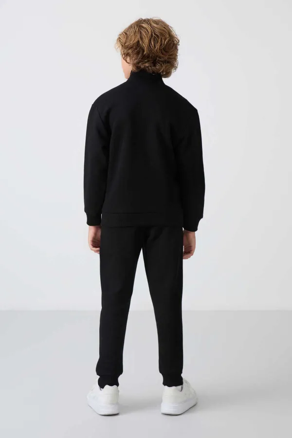 Tommylife Toptan 3-9 Yaş Dik Yaka Erkek Çocuk Eşofman Takımı 11256 Siyah