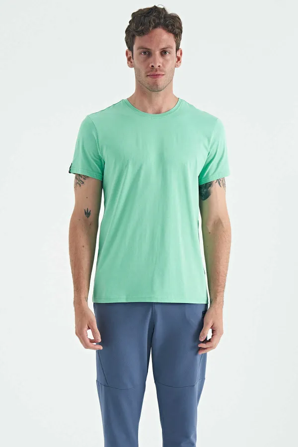Tommylife Toptan Calvin O Yaka Standart Kalıp Basic Erkek T-Shirt 88245 Su Yeşili
