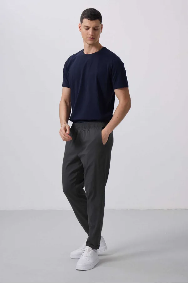 Tommylife Toptan Standart Fit Dokuma Hafif Esnek Chino Pantolon 82175 Antrasıt