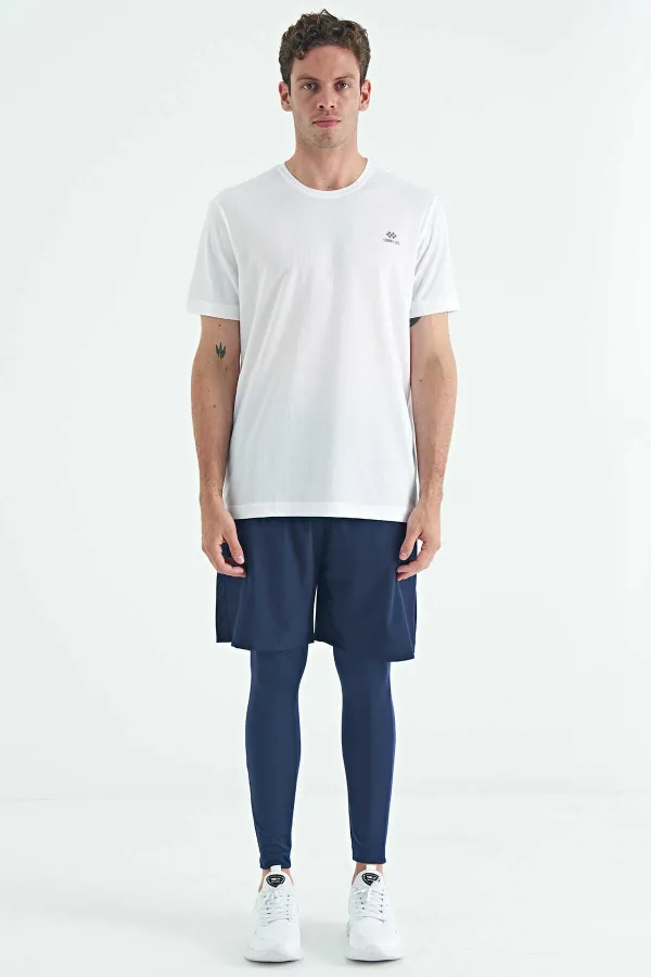 Tommylife Toptan İndigo Arka Bilek Baskı Detaylı Yüksek Bel Slim Fit Aktif Spor Erkek Tayt - 84988
