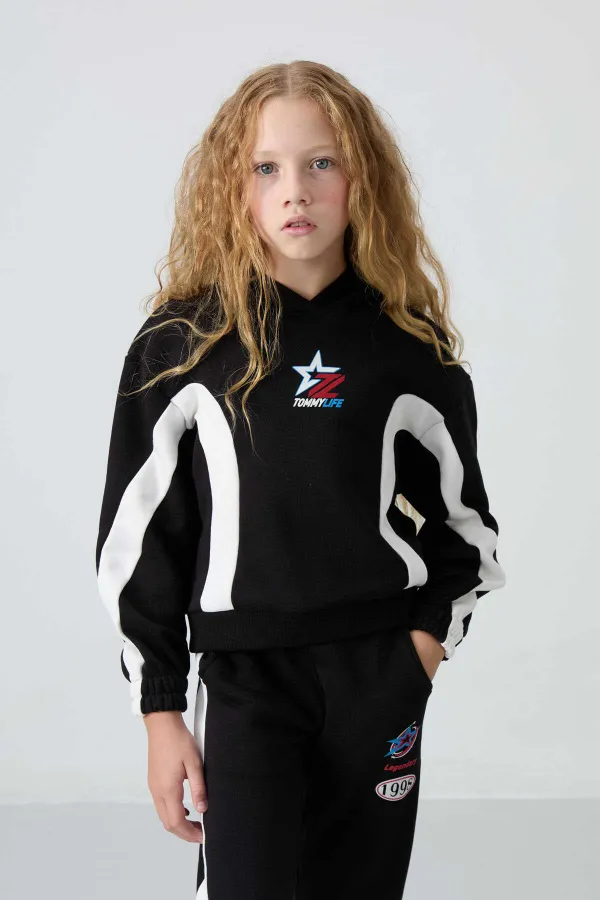 Tommylife Toptan 7-15 Yaş Kapüşonlu Oversize Kız Çocuk Eşofman Takımı 75166 Siyah Tommylife Toptan 7-15 Yaş Kapüşonlu Oversize Kız Çocuk Eşofman Takımı 75166 Siyah