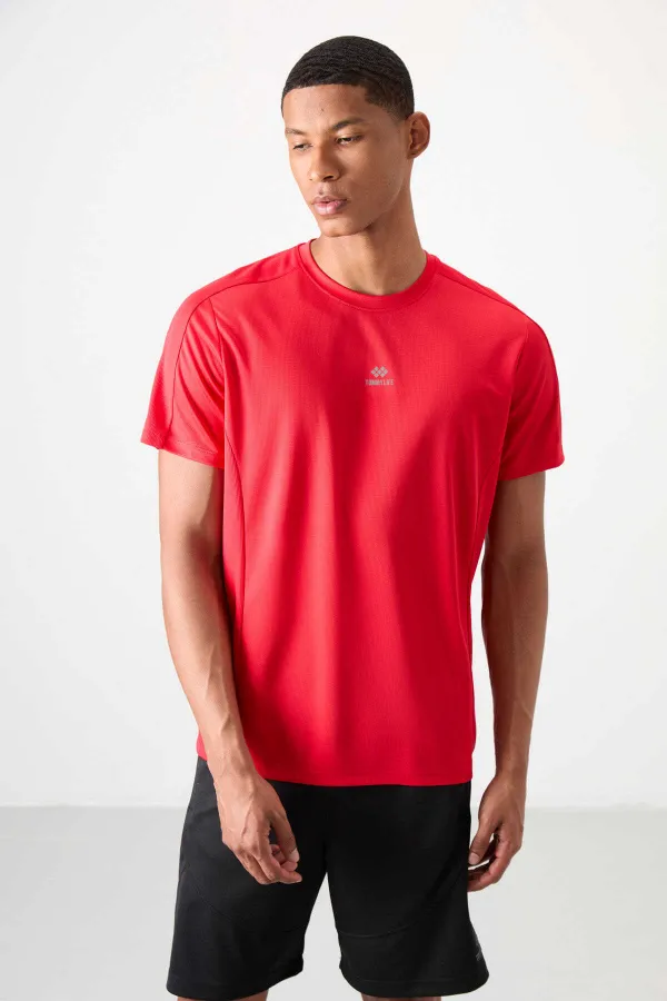 Tommylife Toptan O Yaka Standart Kalıp Aktif Spor Erkek T-Shirt 88390 Kırmızı