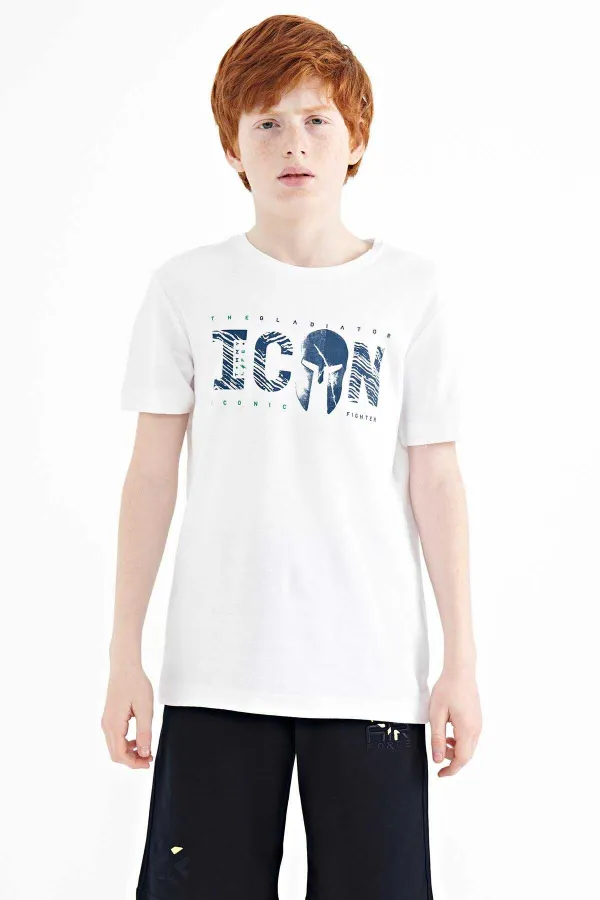 Tommylife Toptan O Yaka Standart Kalıp Erkek Çocuk T-Shirt 11118 Beyaz