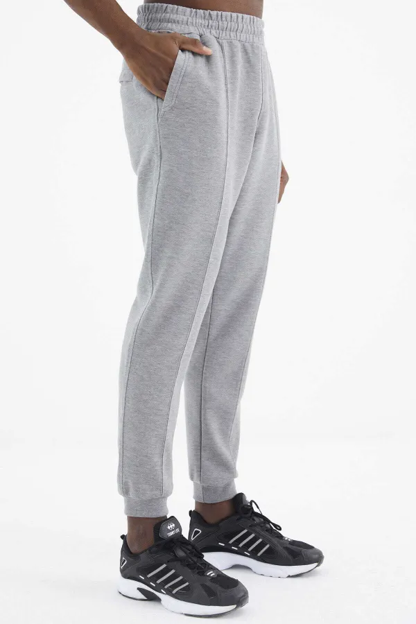 Tommylife Toptan Gri Melanj Bağcıklı Ön Dikiş Detaylı Standart Kalıp Erkek Eşofman Alt - 84994