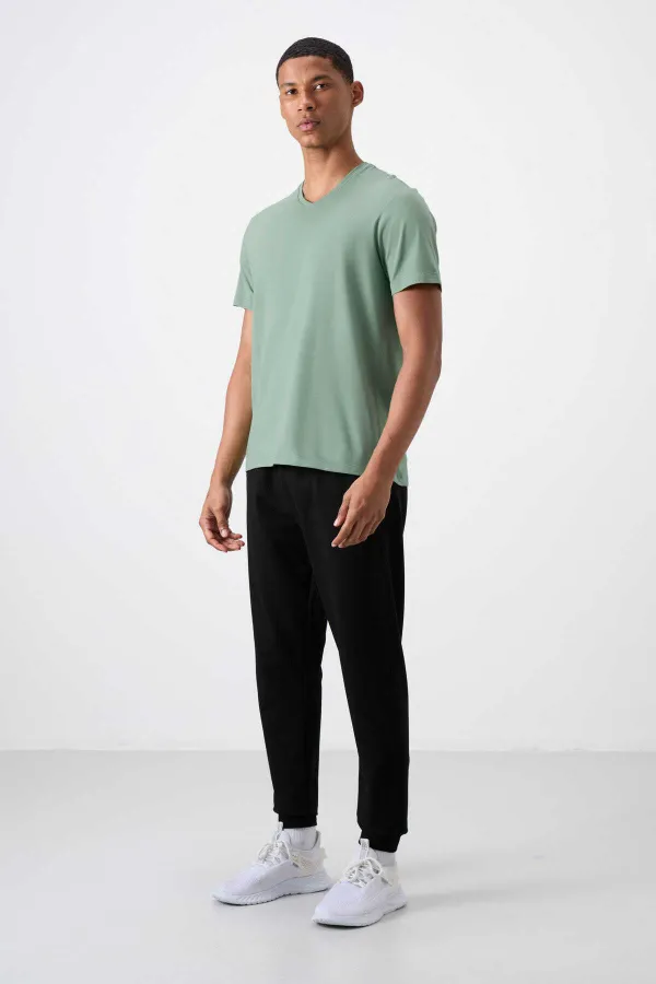 Tommylife Toptan V Yaka Standart Kalıp Basic Erkek T-Shirt 87912 Kaktüs