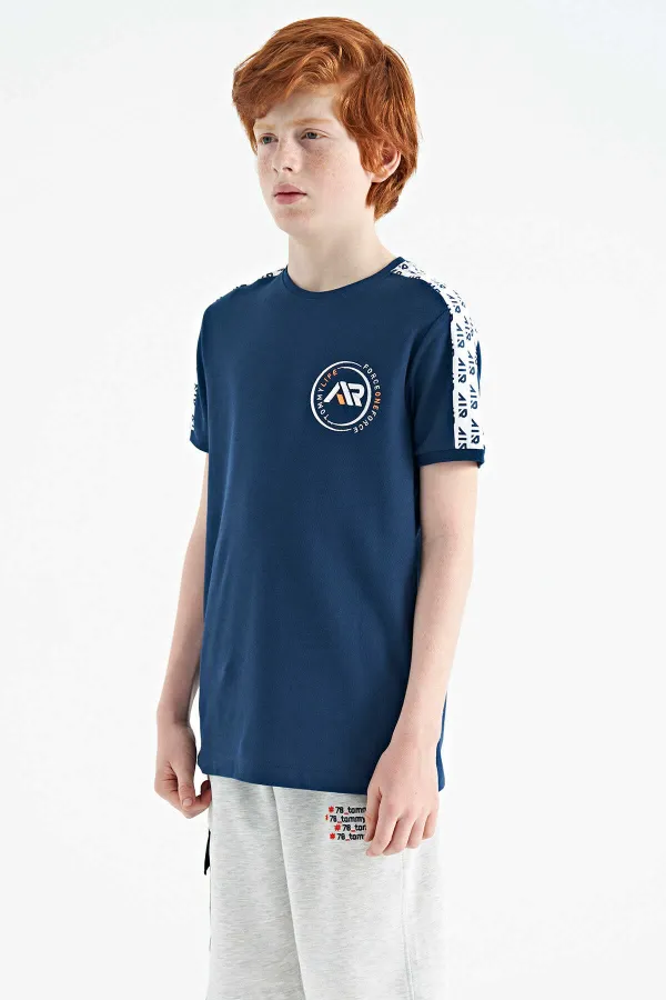 Tommylife Toptan O Yaka Standart Kalıp Baskılı Erkek Çocuk T-Shirt 11121 İndigo