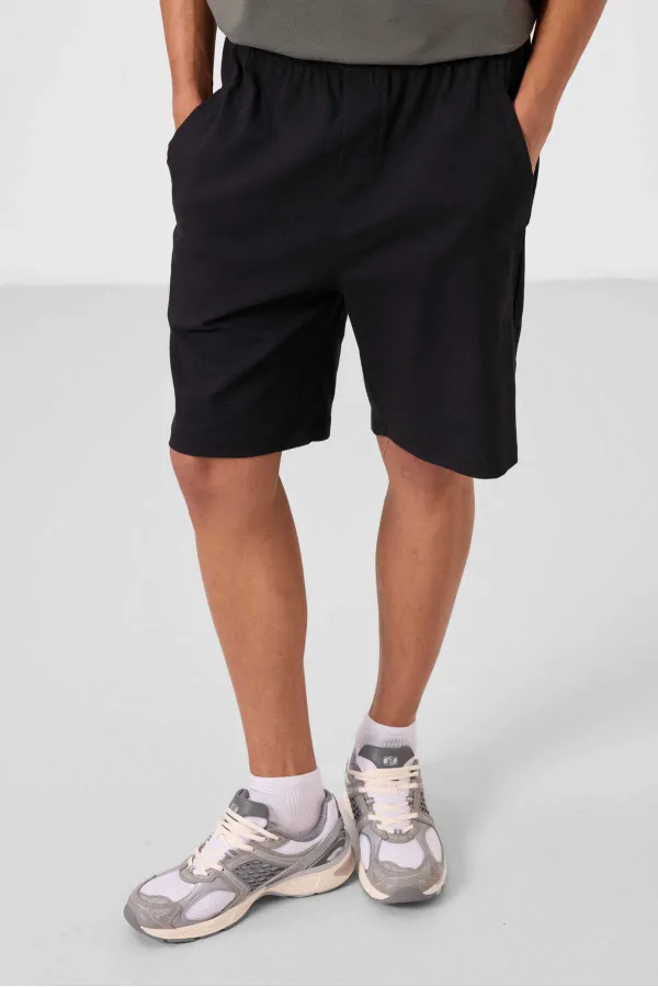 Tommylife Toptan Standart Fit Dokuma Hafif Esnek Chino Erkek Şort 81292 Siyah