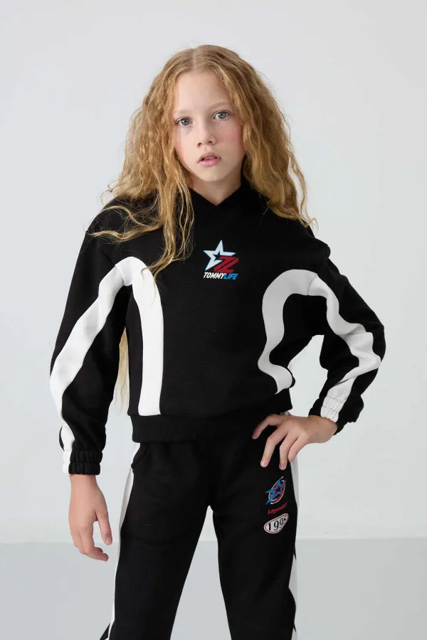 Tommylife Toptan 7-15 Yaş Kapüşonlu Oversize Kız Çocuk Eşofman Takımı 75166 Siyah Tommylife Toptan 7-15 Yaş Kapüşonlu Oversize Kız Çocuk Eşofman Takımı 75166 Siyah