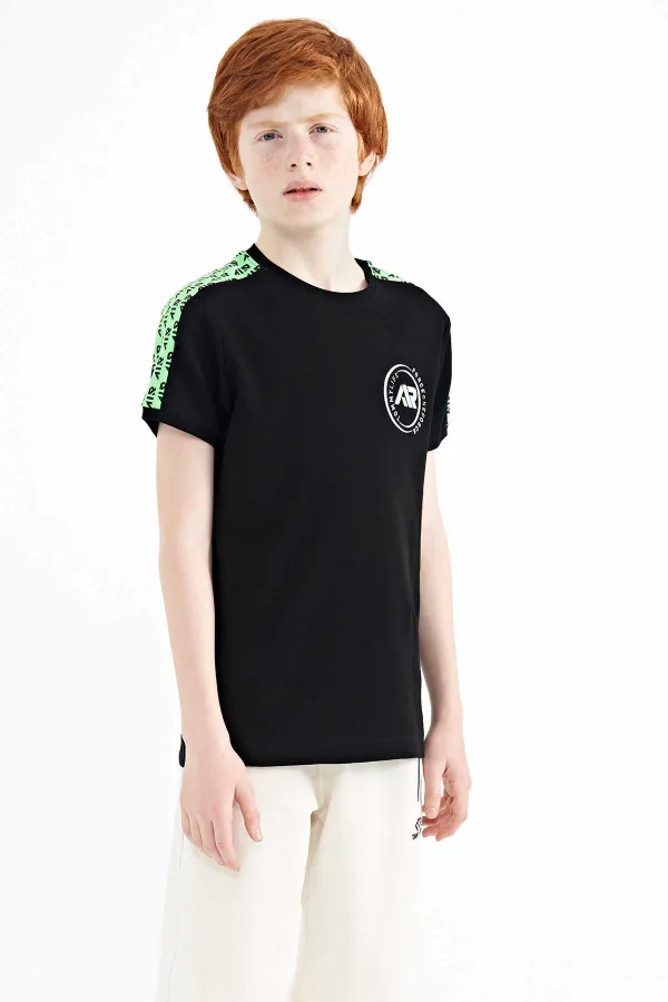 Tommylife Toptan Garson Boy O Yaka Standart Kalıp Baskılı Erkek Çocuk T-Shirt 11121 Siyah
