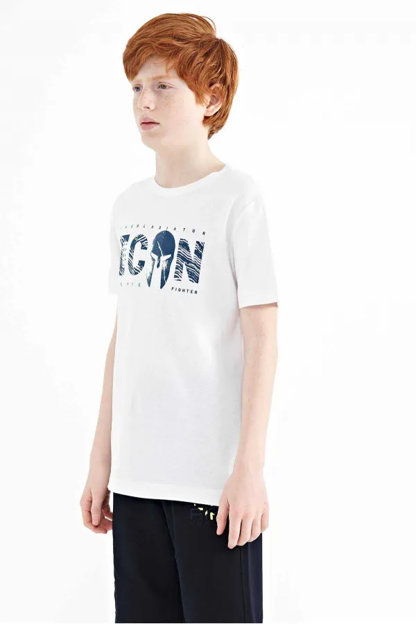 Tommylife Toptan O Yaka Standart Kalıp Erkek Çocuk T-Shirt 11118 Beyaz