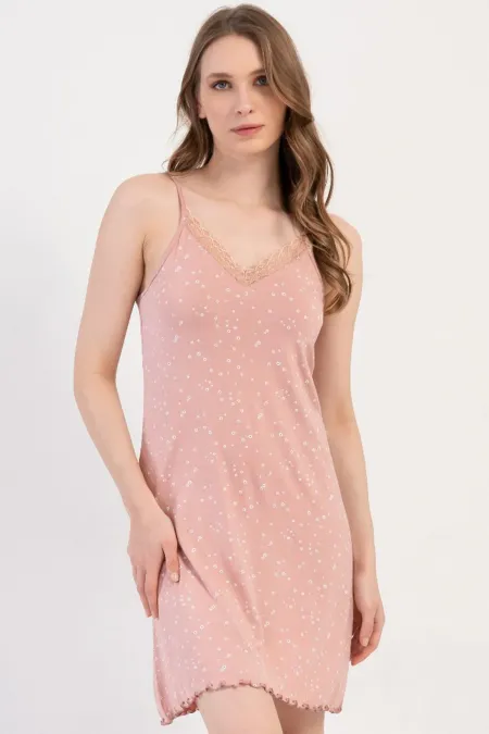 Mısırlı Kadın Viskon Dantelli İp Askılı Tunik Açık Pembe