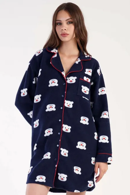 Kadın Polar Uzun Kollu Elbise Lacivert