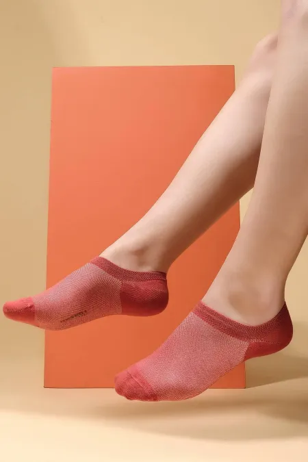 Mısırlı Kadın Pamuklu Tekli Yazlık No Show Çorap Kiremit