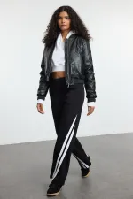 Gray Melange Stripe Detailed Knitted Sweatpants TWOSS25EA00001