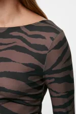 Multicolored Animal Midi Zebra Printed Fitted Maxi Stretch Knit Dress TWOAW25EL00530