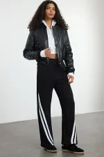 Gray Melange Stripe Detailed Knitted Sweatpants TWOSS25EA00001