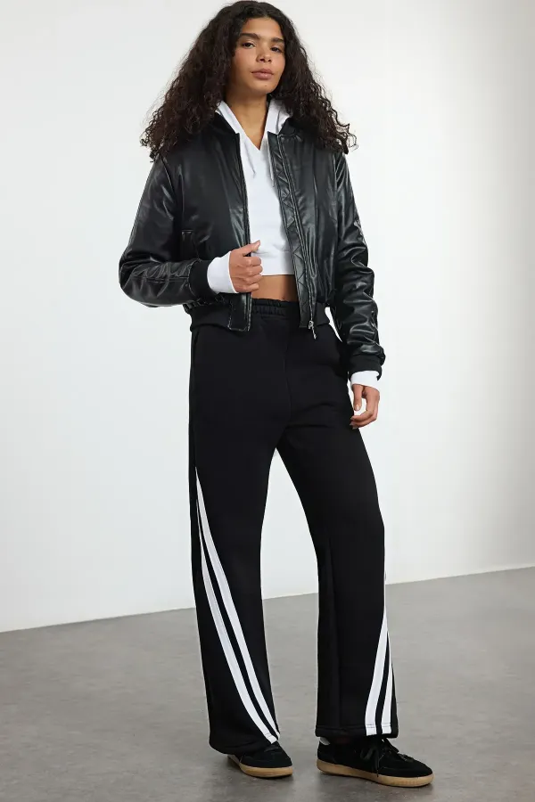 Gray Melange Stripe Detailed Knitted Sweatpants TWOSS25EA00001