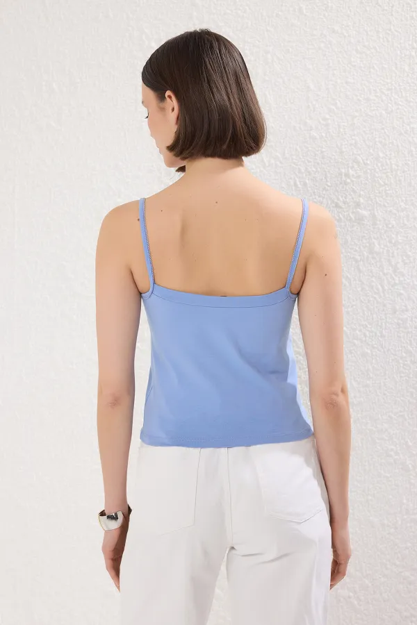 Lilac Gathered Detailed Pool Neck Fitted/Fits-A-Body Knitted Undershirt TWOSS25BZ00026