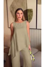 Asymmetrical Blouse & Trousers Two-Piece Set